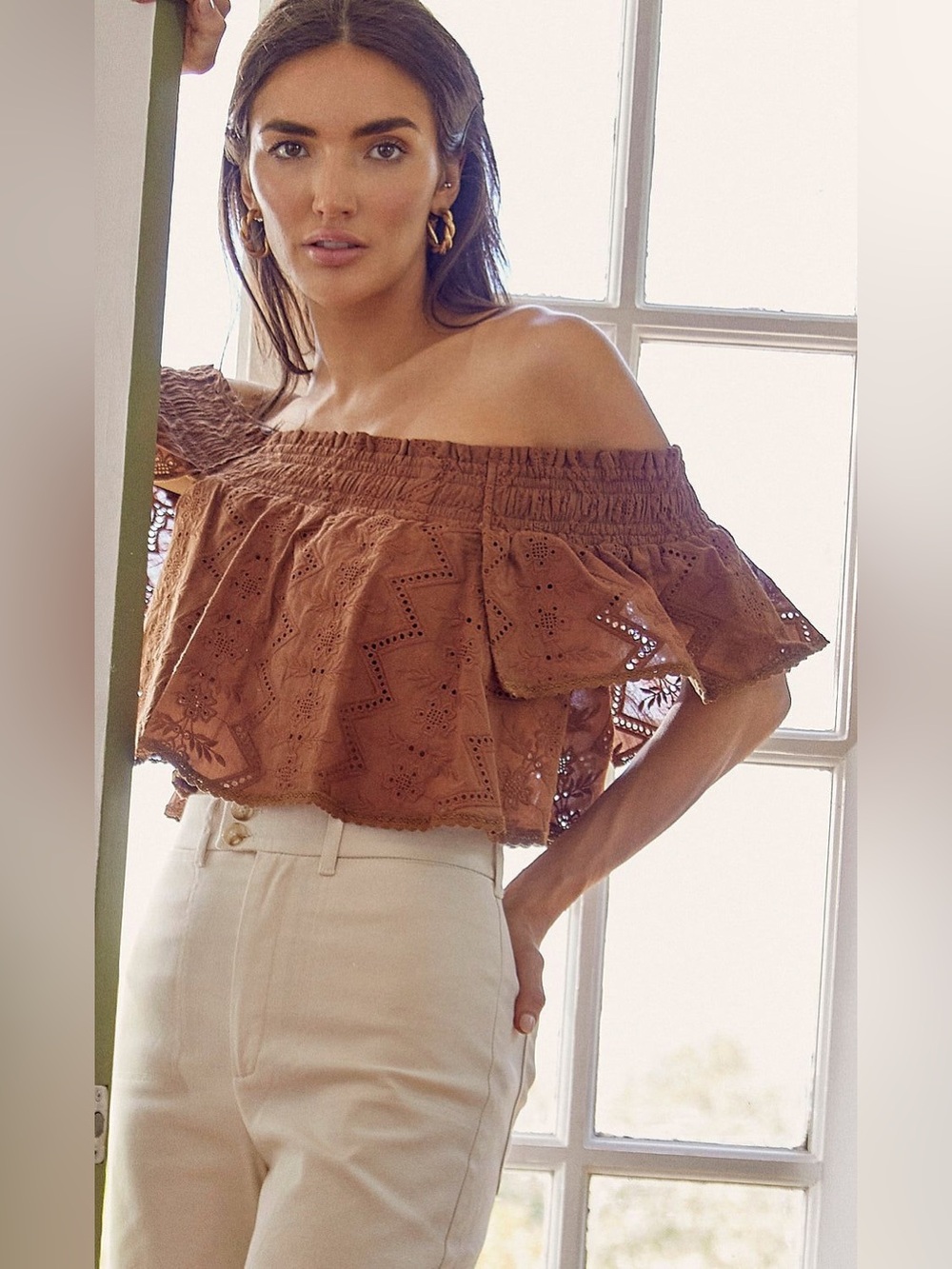 Greylin Off The Shoulder Eyelet Top